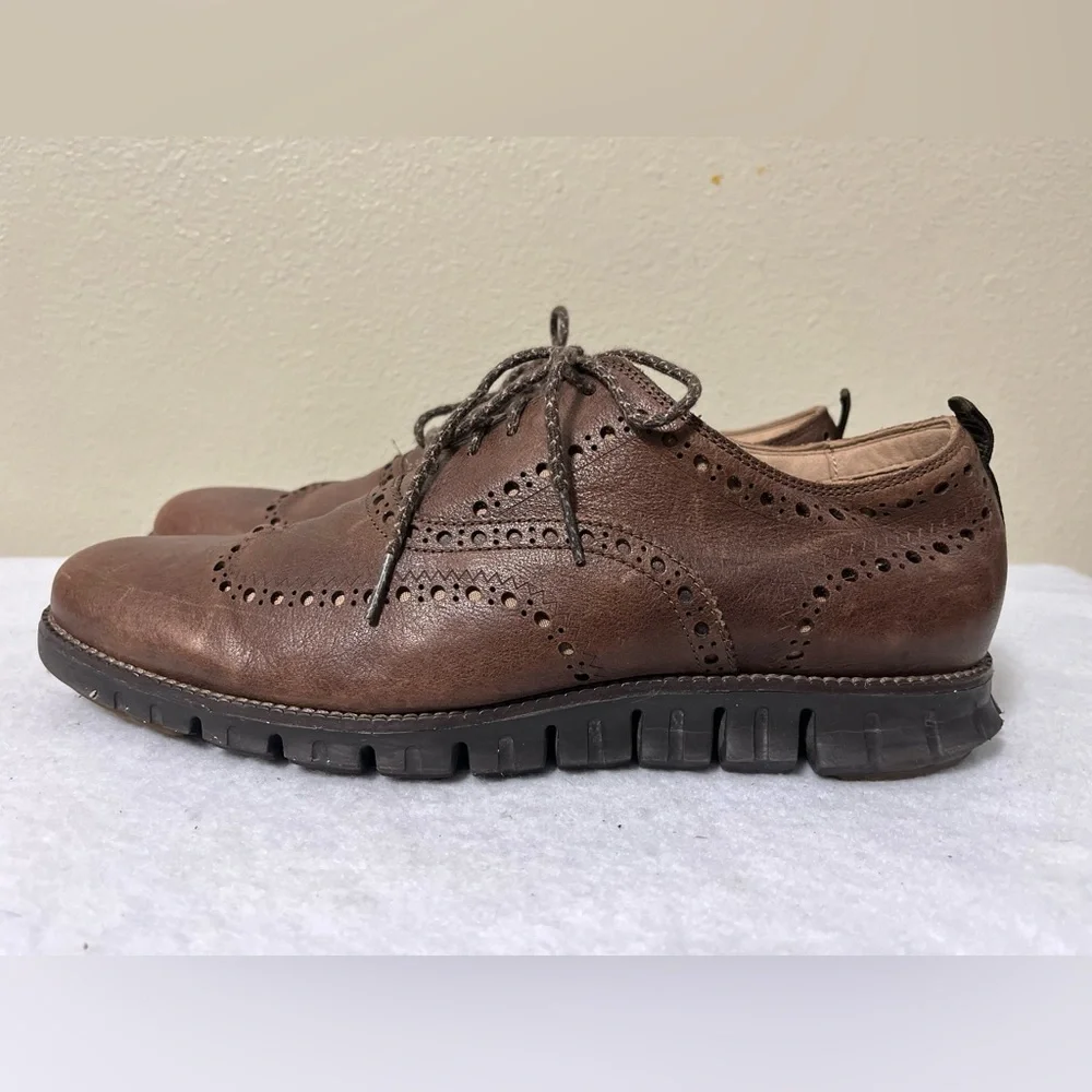 Cole Hann ZEROGRAND REMASTERED WINGTIP OXFORDS MEN's SHOES Brown Leather Sz 10.5